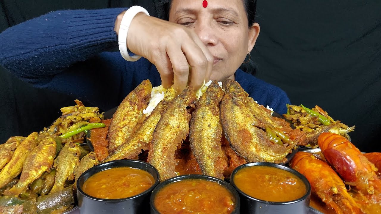 Food Mukbang Fish and Shrimp Eating With Rice