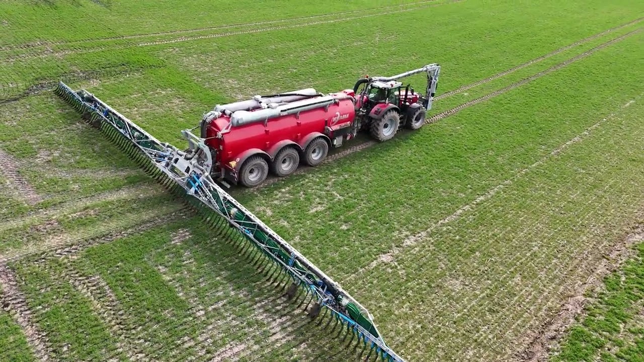 Kumm 30m³ Güllefass mit Bomech 30m Schleppschuhverteiler. MF 8737S und Fendt 942