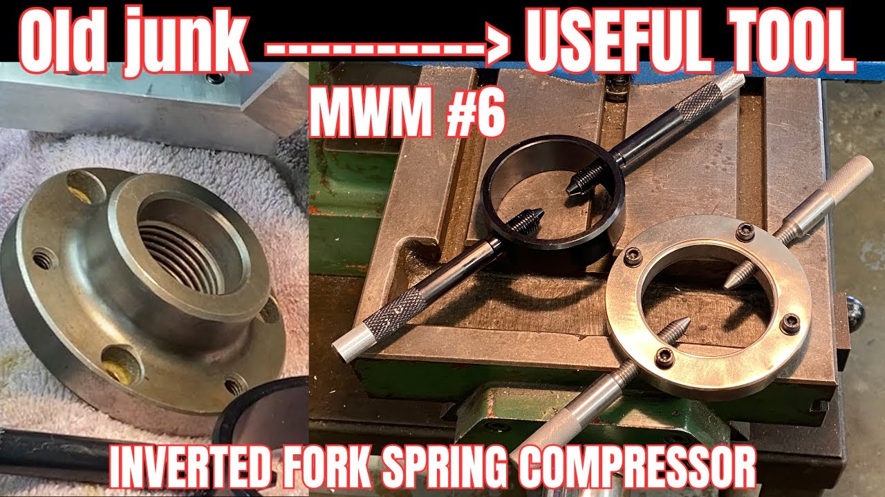 Machining inverted fork spring compressor tool out of old junk