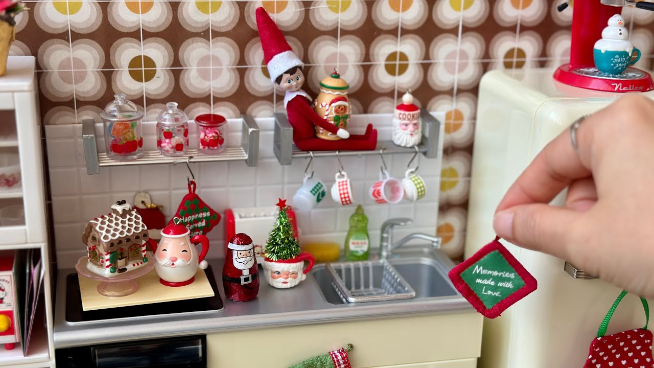 Miniature KITCHEN Tour: CHRISTMAS DECOR Ideas - ASMR Re-ment Kitchen organize 🍁
