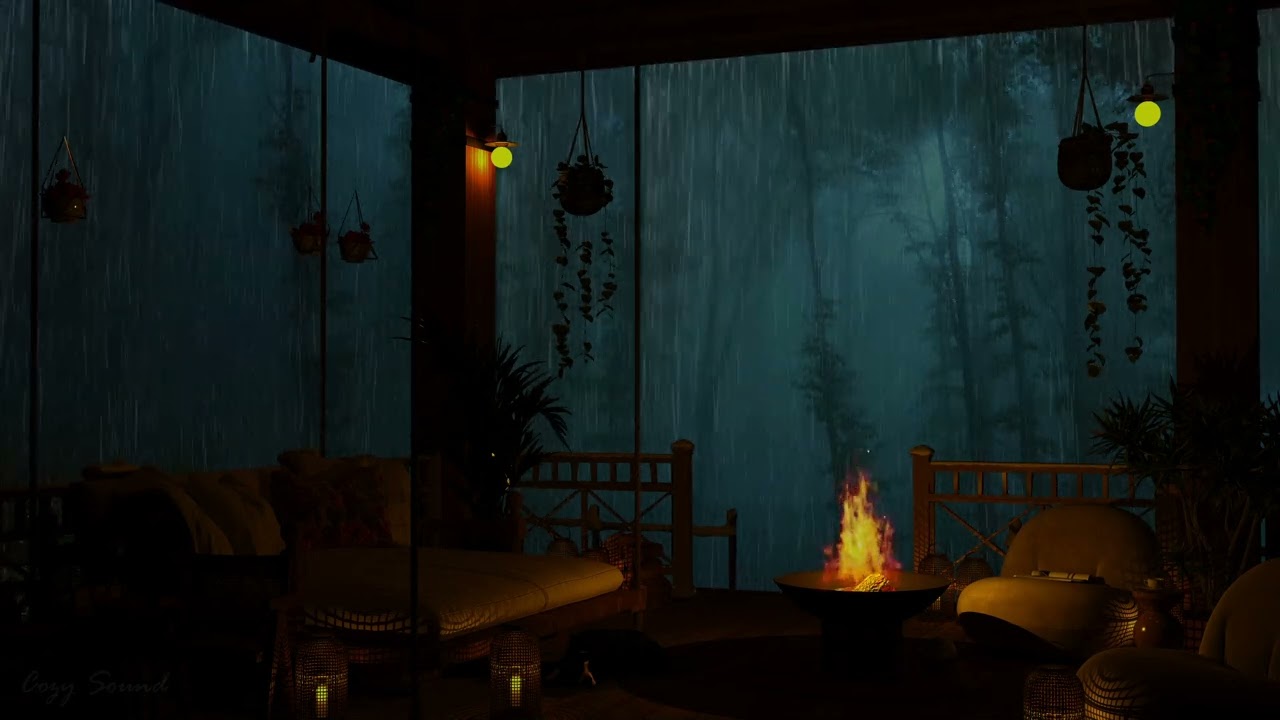 🌧️Rain Storm in mystery forest  - Rain and Crackling fireplace 🔥 ASMR for Sleeping, Study & Relaxing