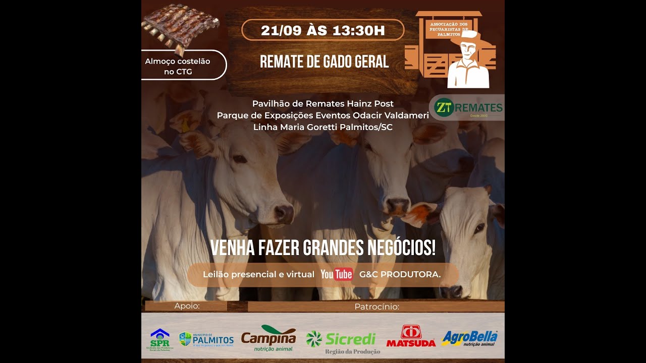 59&ordm; Remate de Gado Geral! No Pavilh&atilde;o de Remates Hainz Post! - Palmitos/SC - 21 de Setembro, 13:30h!