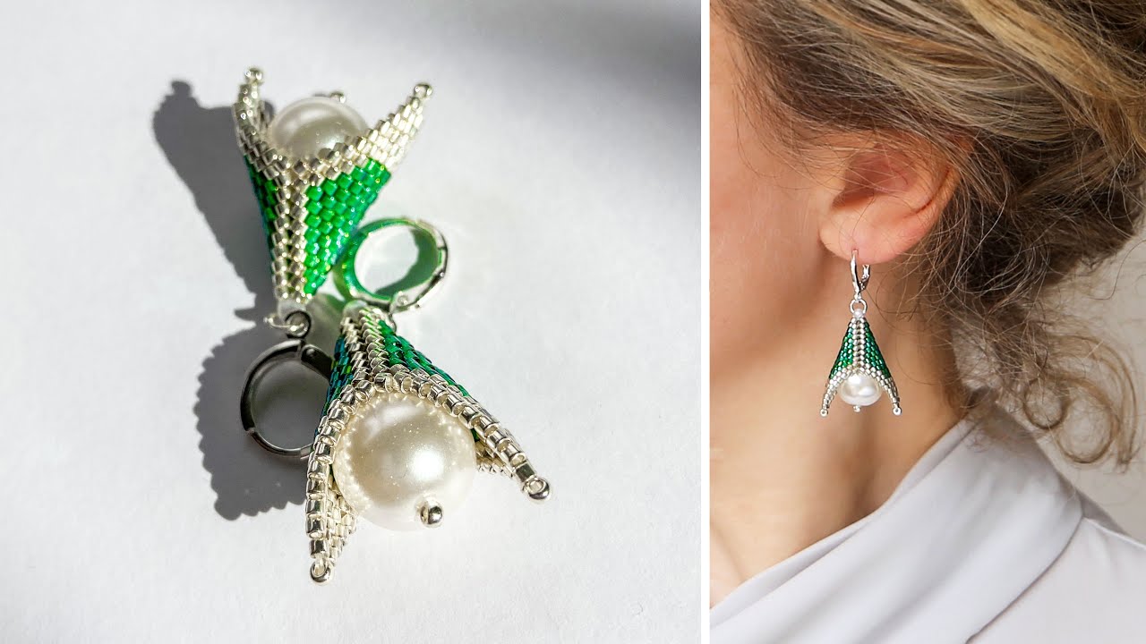 Emerald Bell earrings| Elegant design | Beading tutorial