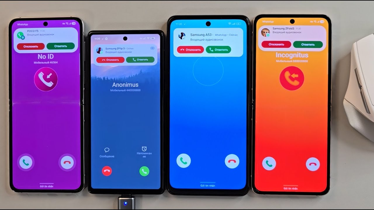 Incoming call Samsung Galaxy Z Flip4 Z Flip 5 Oppo A3X Google Pixel 6a with mouse control