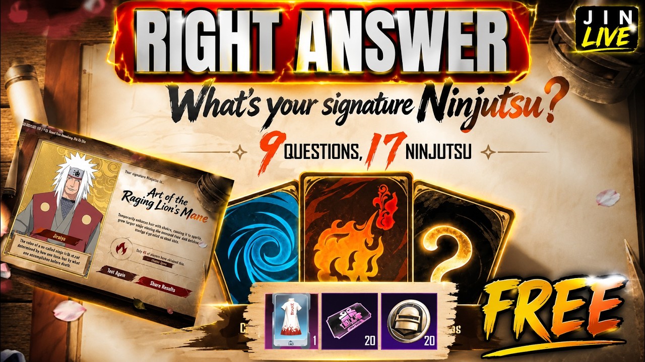 NINJUTSU TEST 9 ALL ANSWERS PUBG MOBILE | What's Your Signature Ninjutsu? (100% Correct)