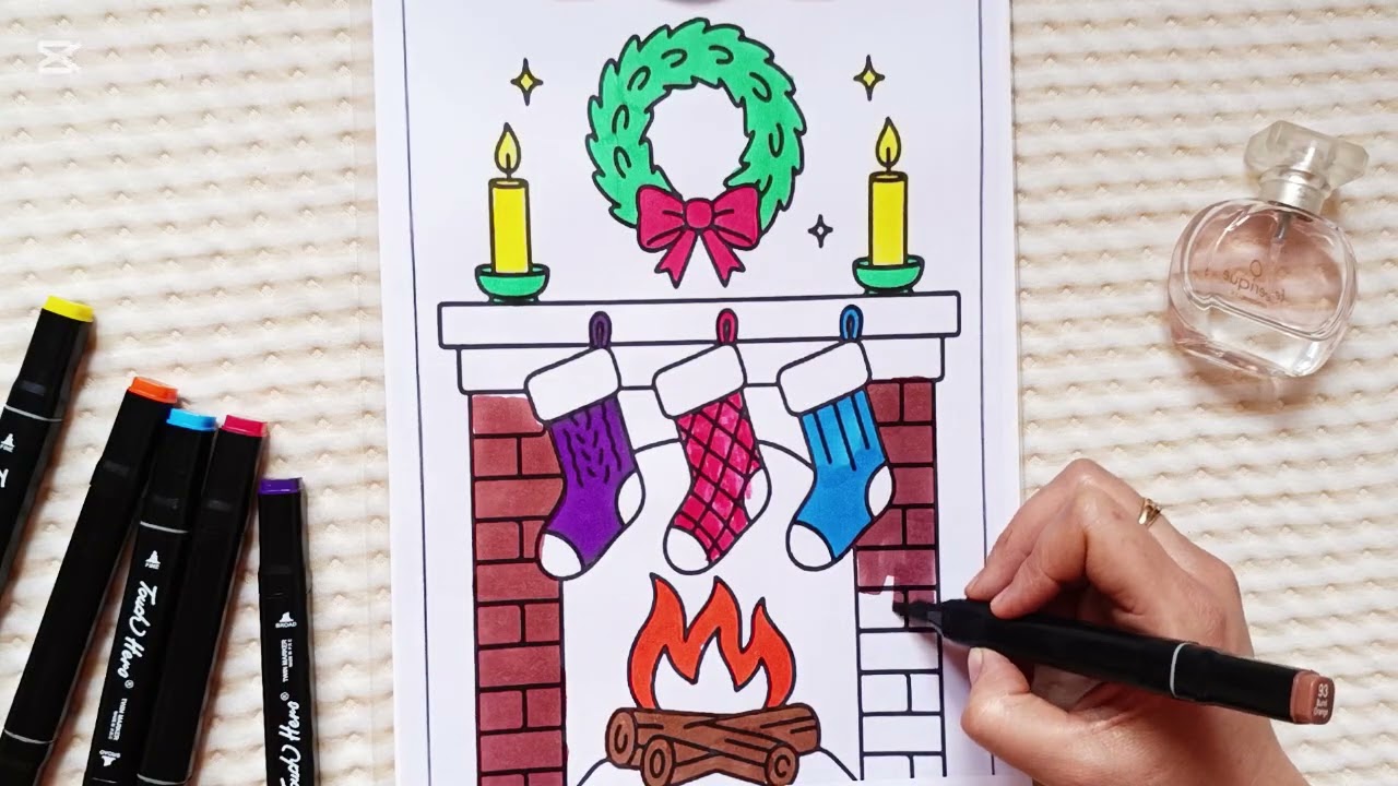 Christmas Fireplace with Stockings 🎅🧦 | New Year Coloring Drawing