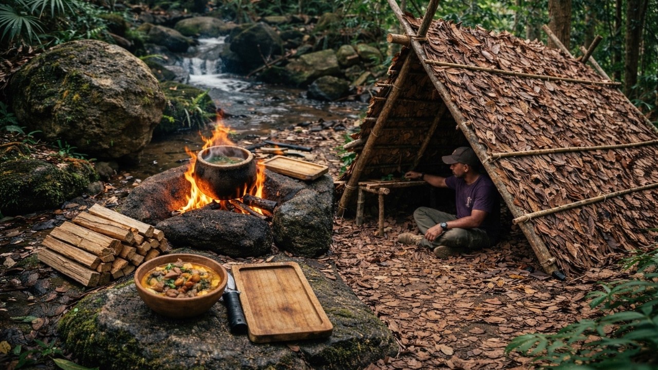 Evolution of a Jungle Shelter: From Plastic Wrap to PERMANENT Timber! 🪓