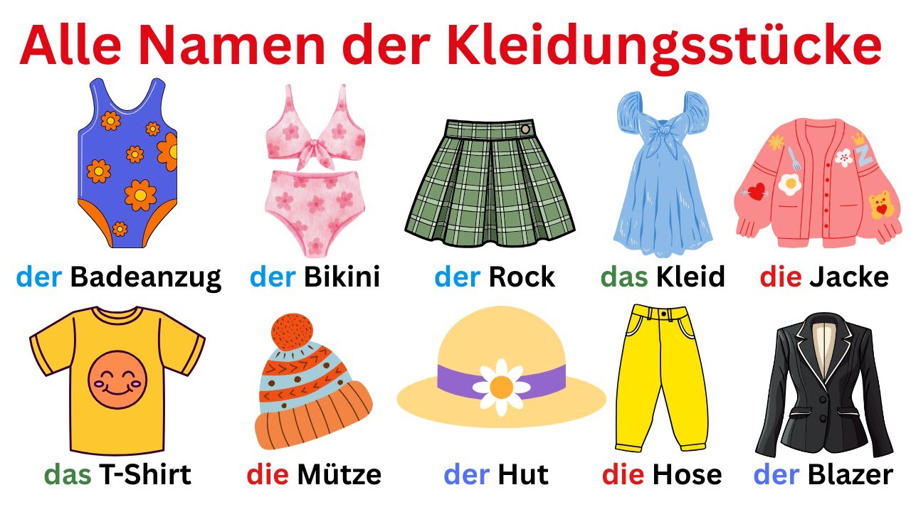 Deutsch lernen |Alle Kleidungsst&uuml;cke auf Deutsch | Kleidung & Accessoires mit Bildern #DeutschLernen