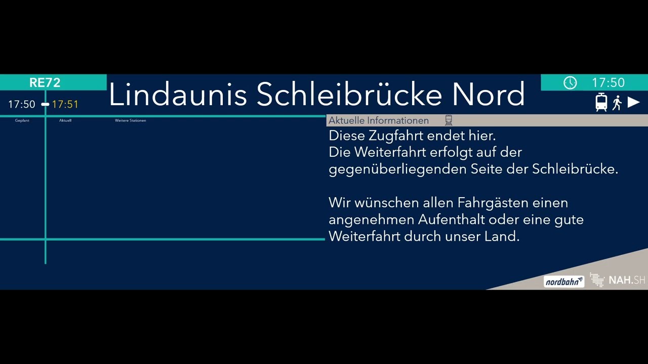 nordbahn | Ansagen RB73 (Kiel Hbf - Schleibrücke Süd) und RE72 (Schleibrücke Nord - Flensburg)
