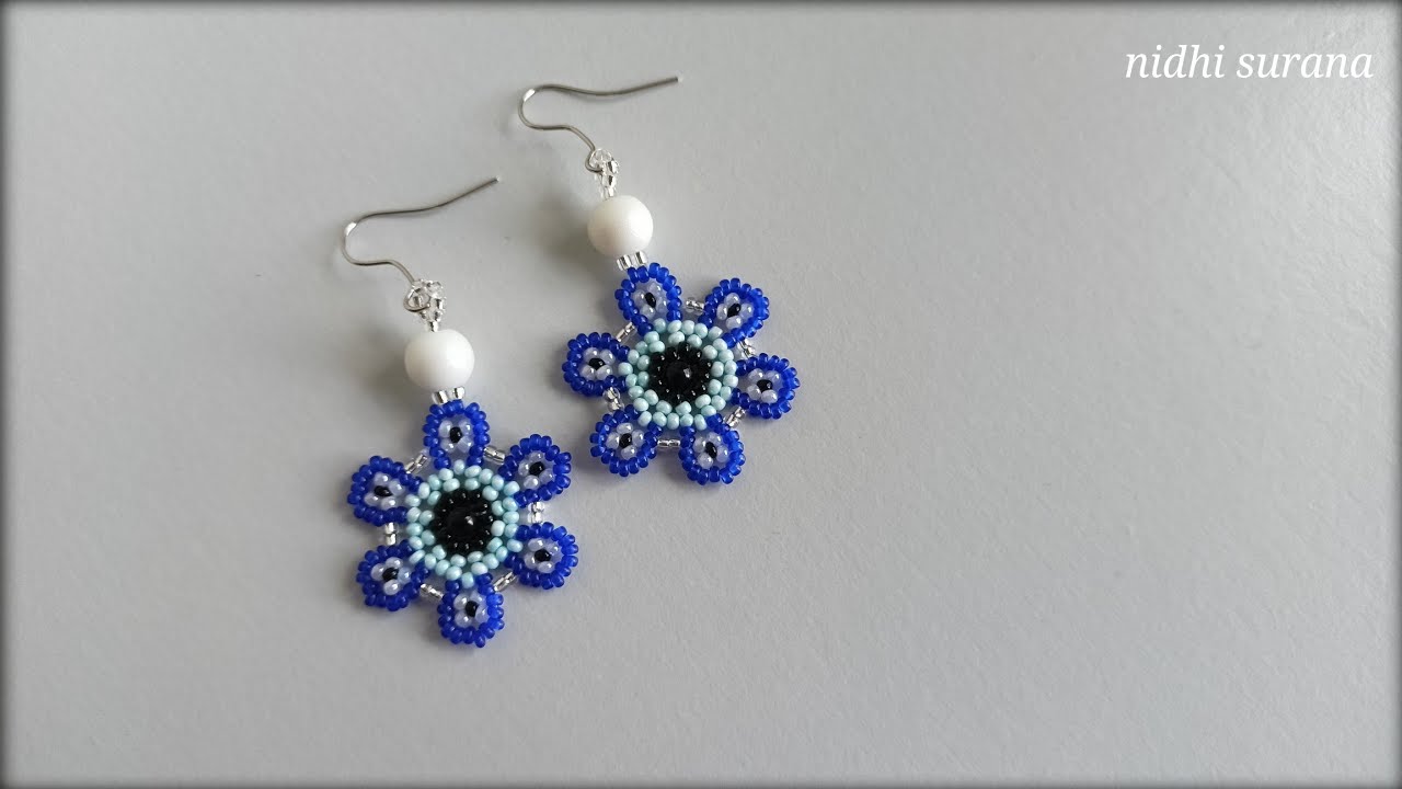 🧿Evil Eye Flower Earrings/Nazar Seed bead jewelry/How to make/Aretes Tutorial diy
