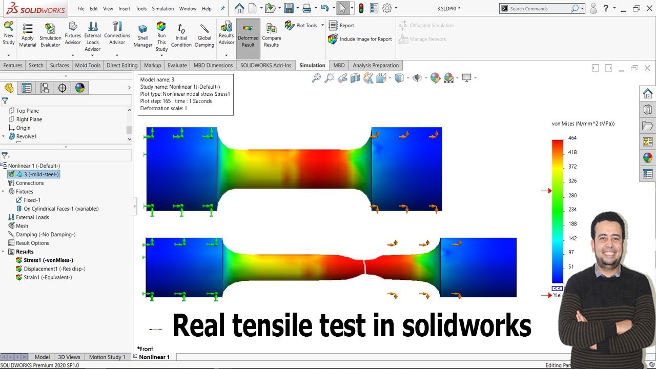 Non-linear tensile test in solidworks