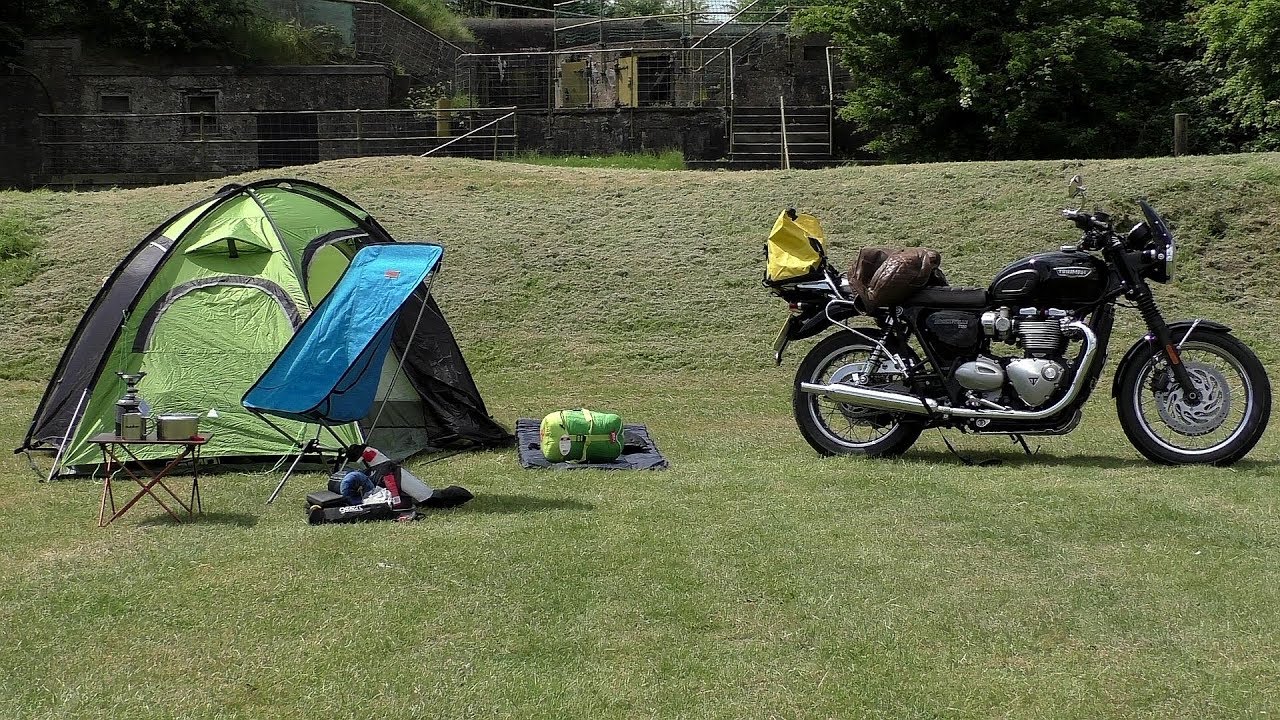 Triumph T120, ONE BAG CAMPING! Motorcycle camping gear!