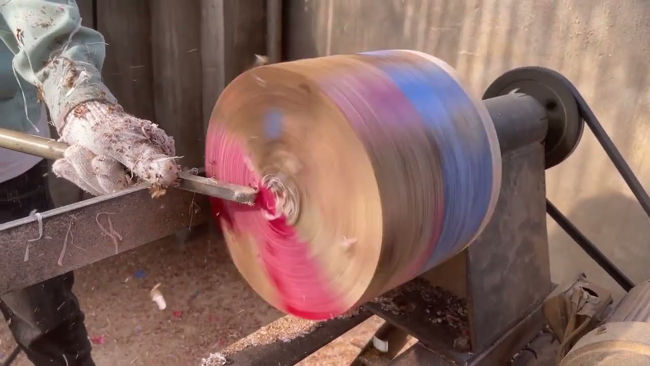 Amazing Woodturning Crazy || A Perfectly Blended Design Of Wood Burl And Red, Blue Epoxy On Lathe