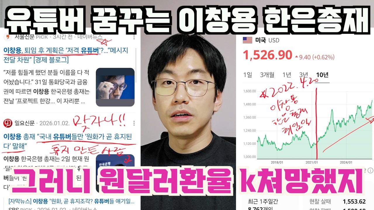 유튜버할 인재가 한국은행 총재를 해서. 원달러환율이 k쳐망한거다. feat. 이창용 유튜버 지망생
