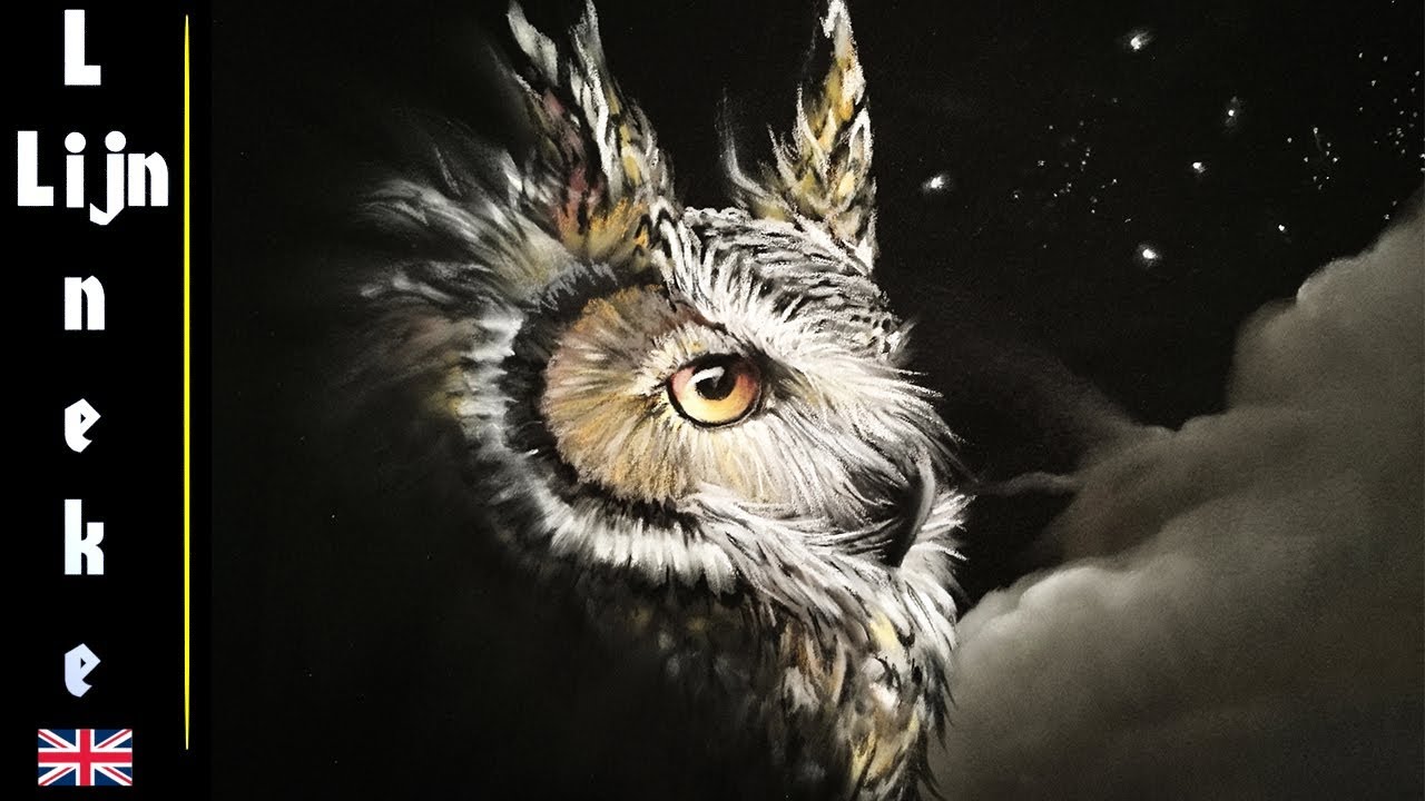Easy OWL drawing with Panpastel on Black paper