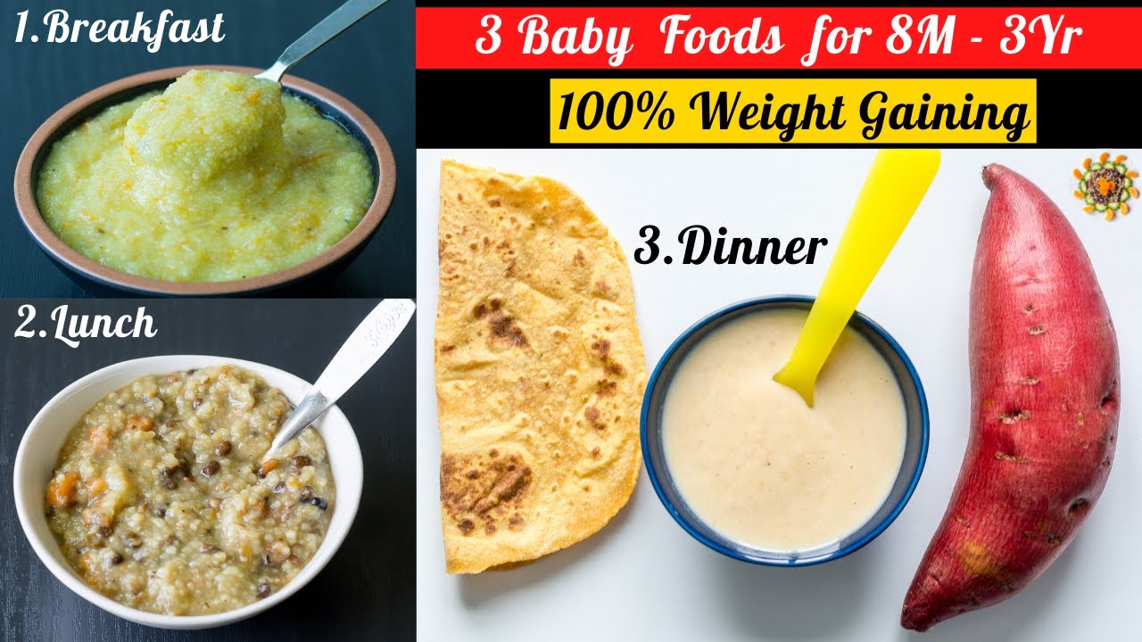 3 Weight Gaining Foods for 8M+ Babies | Sooji Potato Upma | Urad Dal Rice |  | Sweet Potato Roti