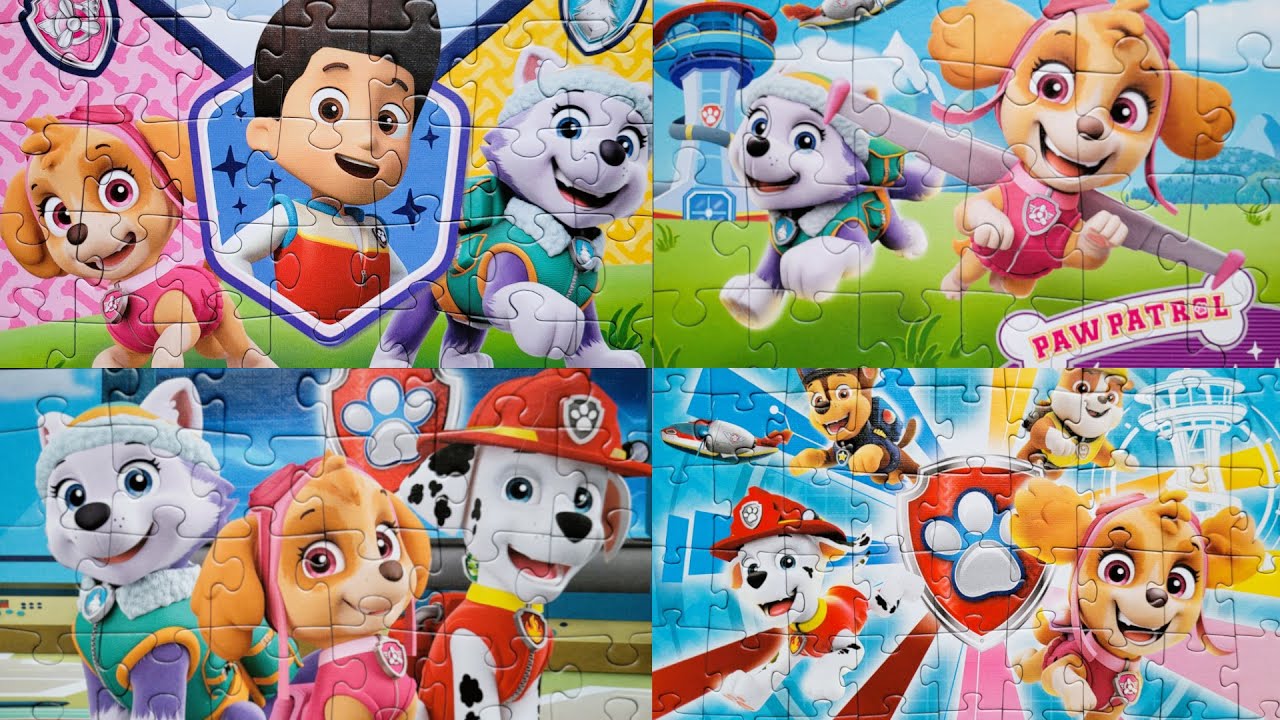 Psi Patrol cztery razy | Układamy puzzle dla dzieci | Hanna&Dad