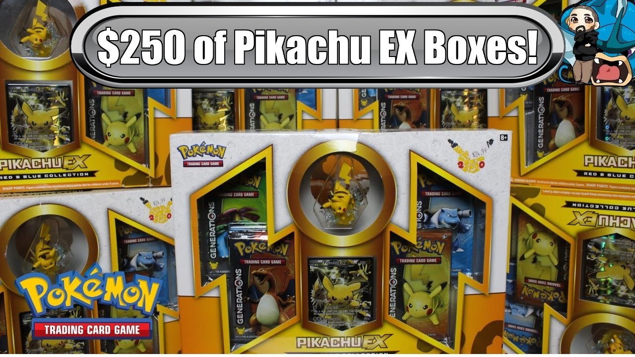 Opening 10x Pikachu EX Red & Blue Collection boxes! $250 worth! Pokemon TCG unboxing