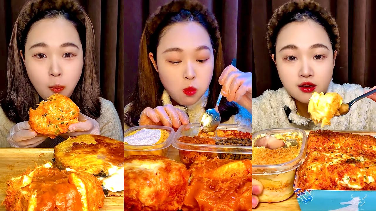 ASMR MUKBANG – Cheese Garlic Bread & Spicy Korean Fried Chicken Eating Sounds