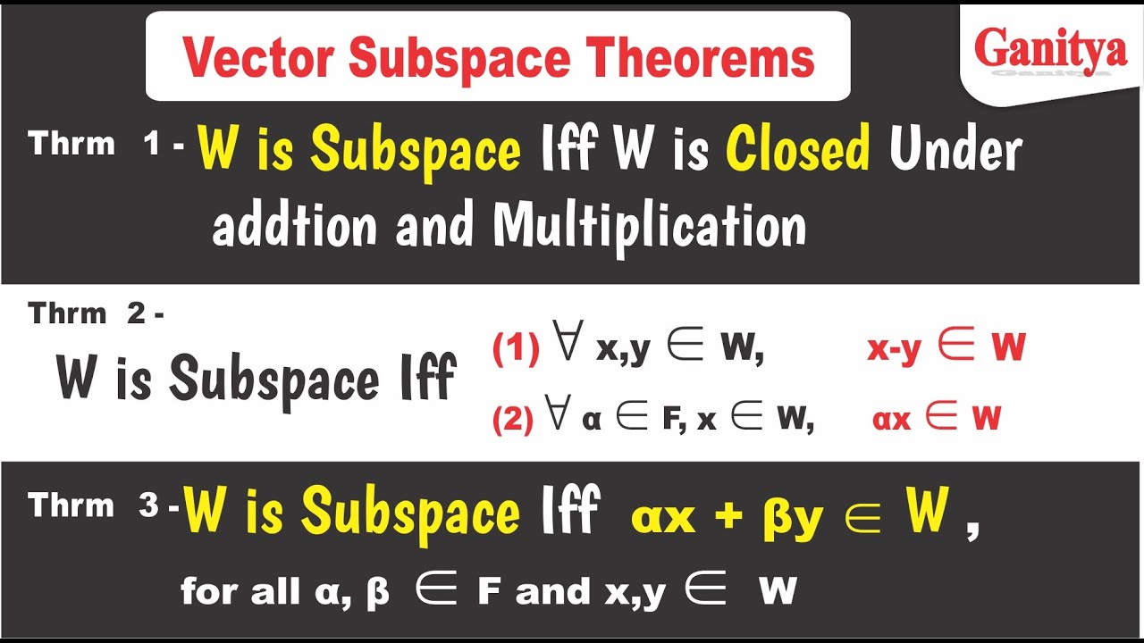 Vector Subspace Theorems | Linear Algebra | Ganitya