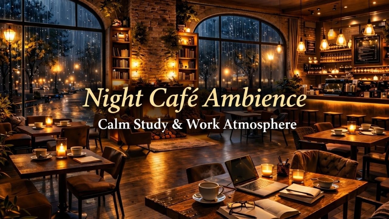 Rainy Night Café Focus Ambience | Calm Study & Work Atmosphere