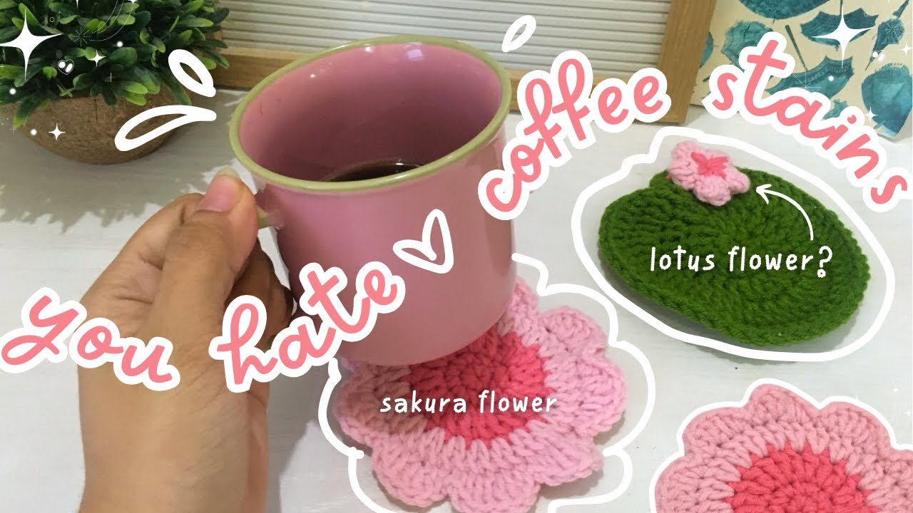 crochet lilypad and sakura coasters ♡ crochet for absolute beginner | easy crochet  coasters 🌸🌿