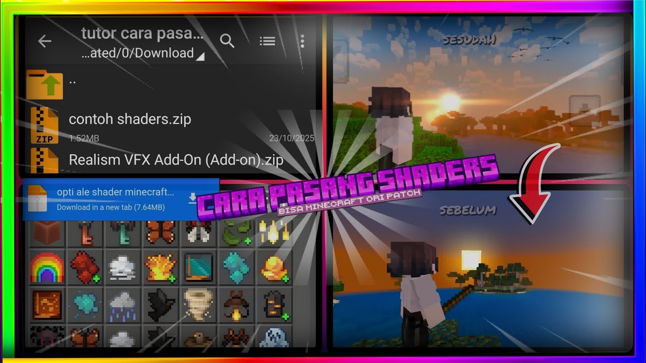 CARA PASANG ADDON DAN SHADER DI MINECRAFT ORI DAN PATCH TERBARU