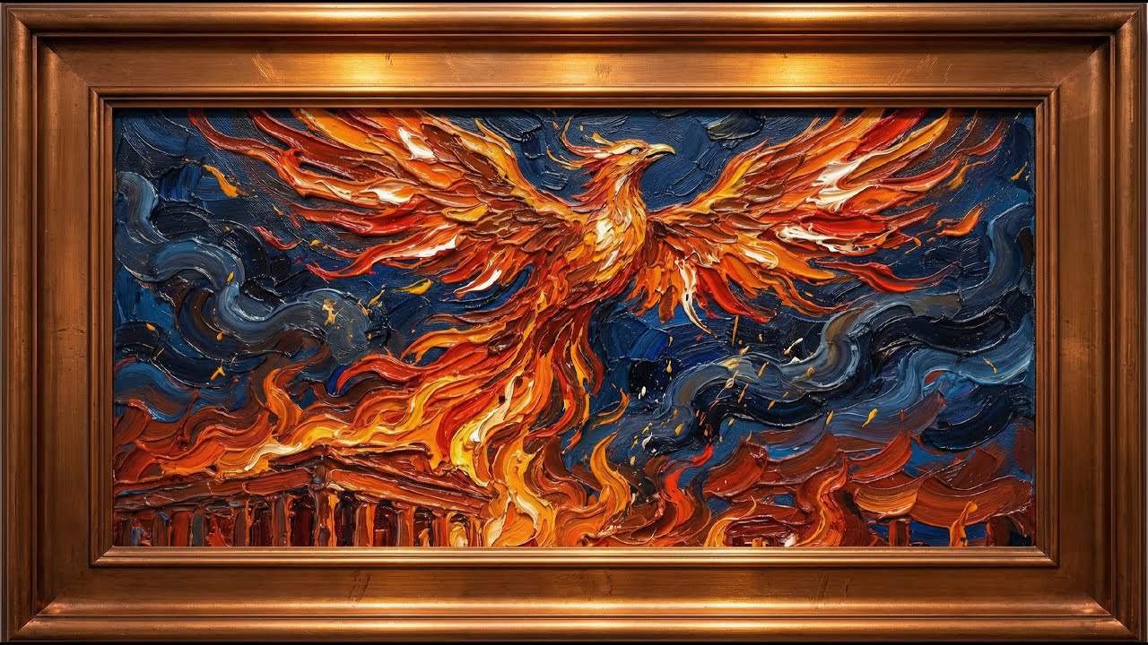Phoenix Rising from Flame | Vintage Frame Art | 4K Ambient Art | 8 Hours