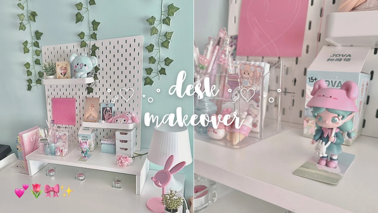 cute desk makeover pinterest inspired 🎀 | haul, IKEA unboxing, low cost, korean style…