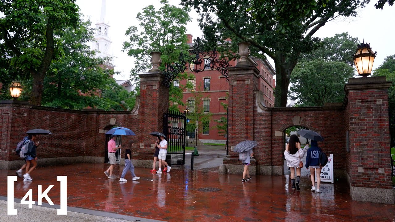 [4K] Walking at Harvard University - Rainy Day ASMR - Cambridge, MA - Binaural Audio