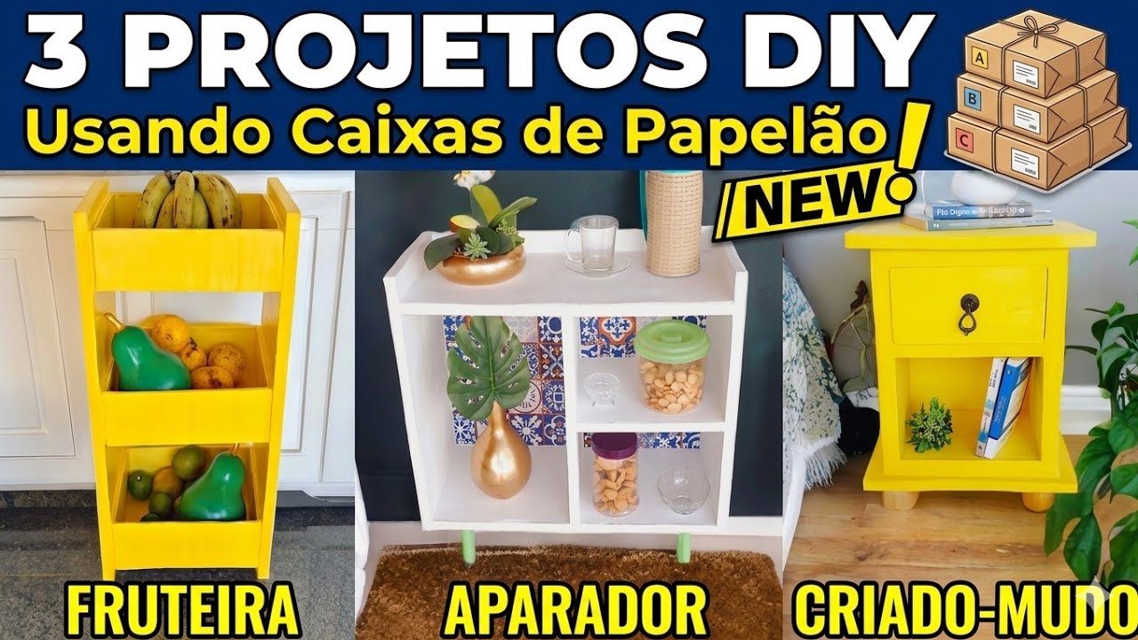 DIY 3 IDEIAS GENIAIS USANDO CAIXAS DE PAPELÃO PARA DECORAR SUA CASA | COMO FAZER MÓVEIS DE PAPELÃO 