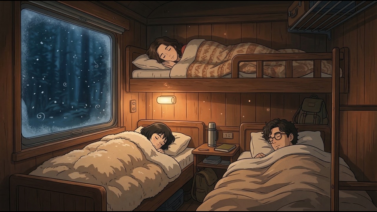 🚆 Snowy Night Train | Cozy Winter Train Ambience with Family Life, Fireplace & Cooking Sounds ❄️🔥