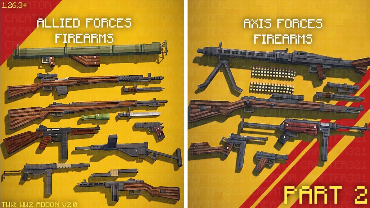 TWW WW2 Addon V2.0 New Realistic Guns Update Showcase in Minecraft PE 1.26.3+ | Creator Crafter321