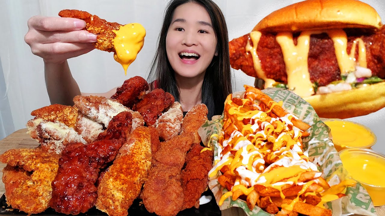 Увлекательное шоу поедания куриных наггетсов | Wingstop, Raising Cane's и Dave's Hot Chicken