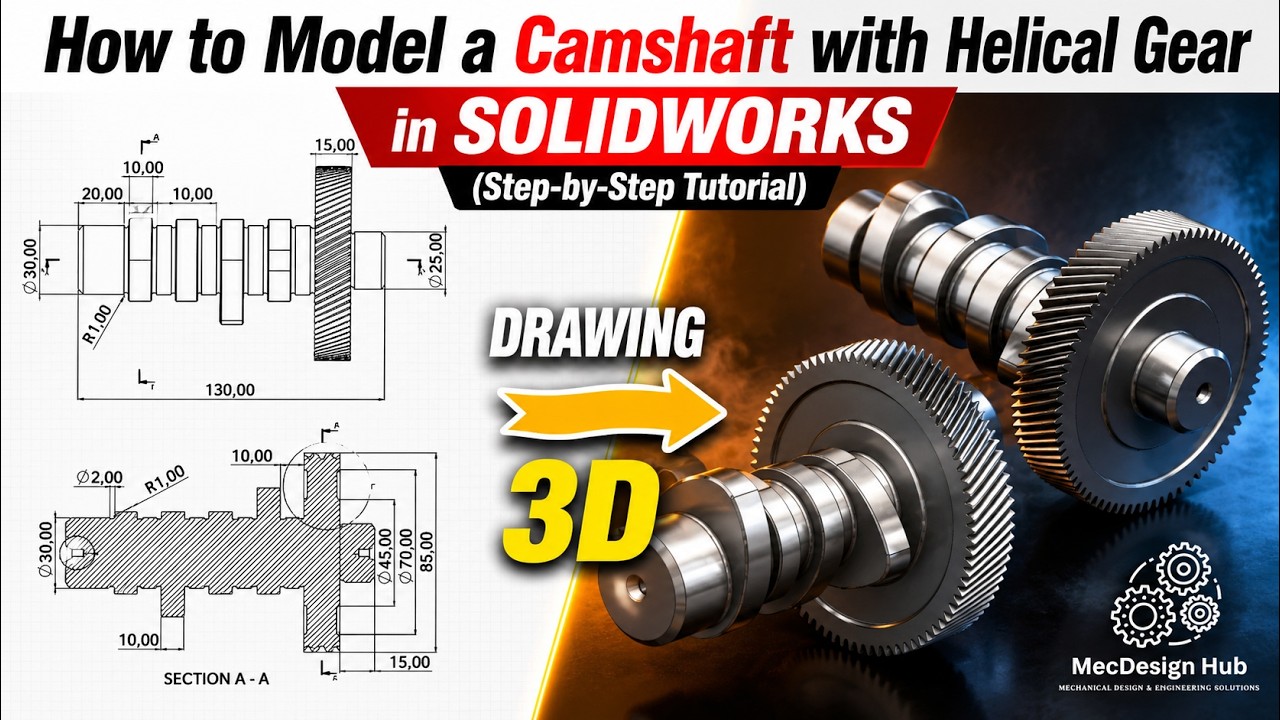 SOLIDWORKS Tutorial | CAMSHAFT WITH HELICAL GEAR