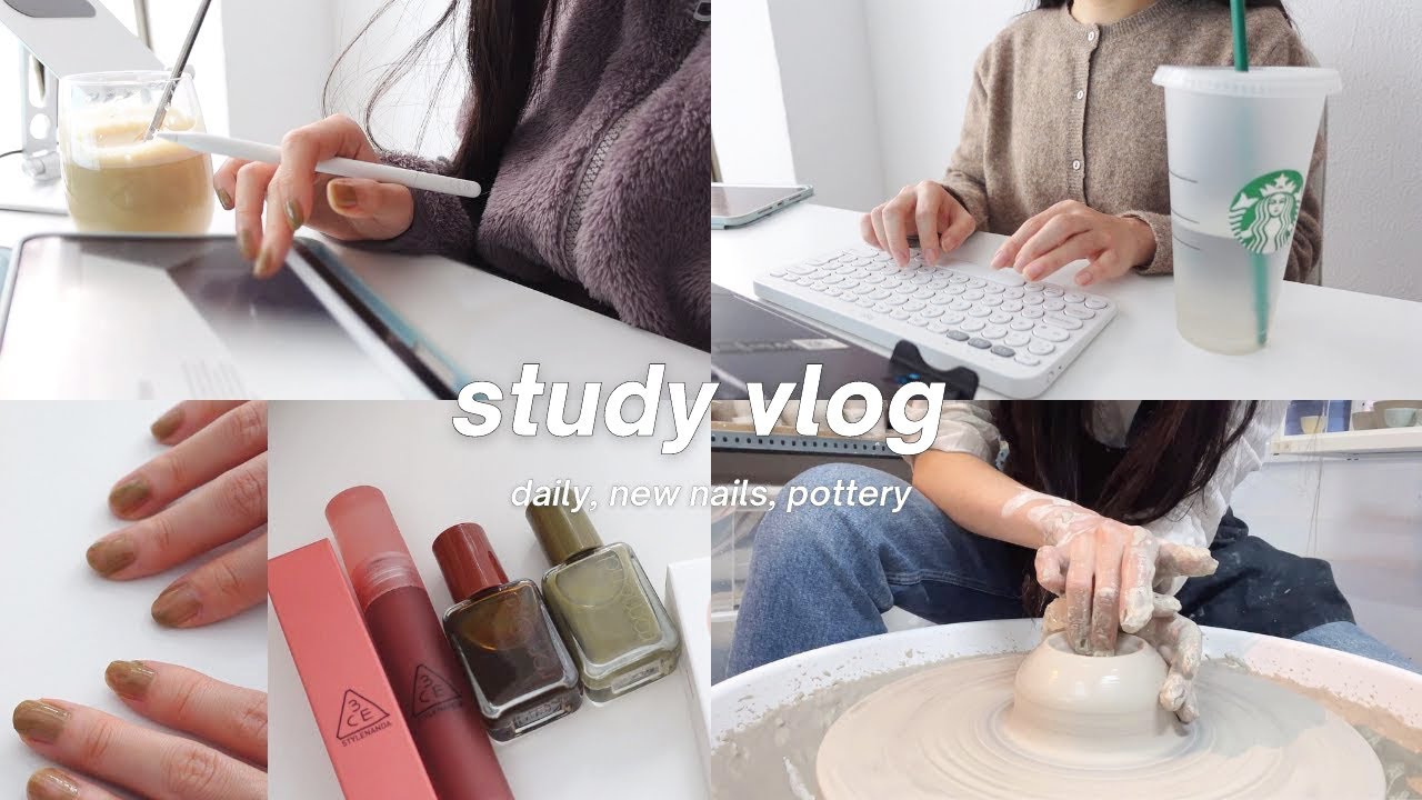 Study Vlog | new spring nails at home, pottery, zara perfume collection, productive daily life