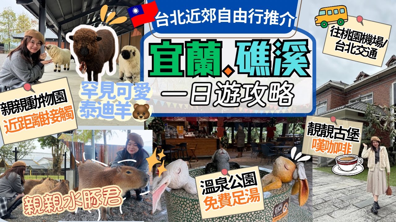 宜蘭超Chill一日遊😚近距離餵水豚君🐾泰迪羊🧸 礁溪免費泡腳＋古堡咖啡🏰｜礁溪溫泉美食全攻略 Part 2 [ENG CC]