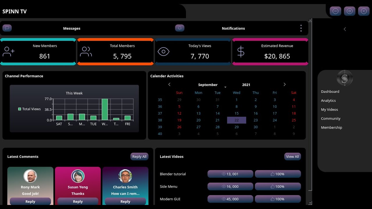 Python App Dashboard | Animated Side Menu | Styled QCalender, QListWidget | Login App SQL PHP Py