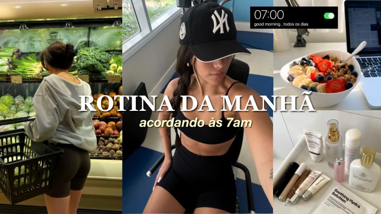 rotina da manhã acordando ás 7AM || hábitos saudáveis & produtividade 🎧🏋️‍♀️💚