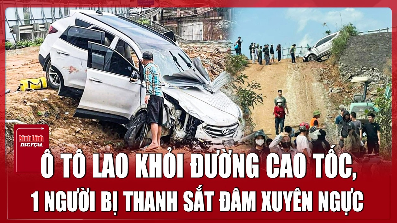 Kinh hoàng ô tô con mất lái lao ra khỏi cao tốc Nội Bài – Lào Cai, 2 người bị thương nặng