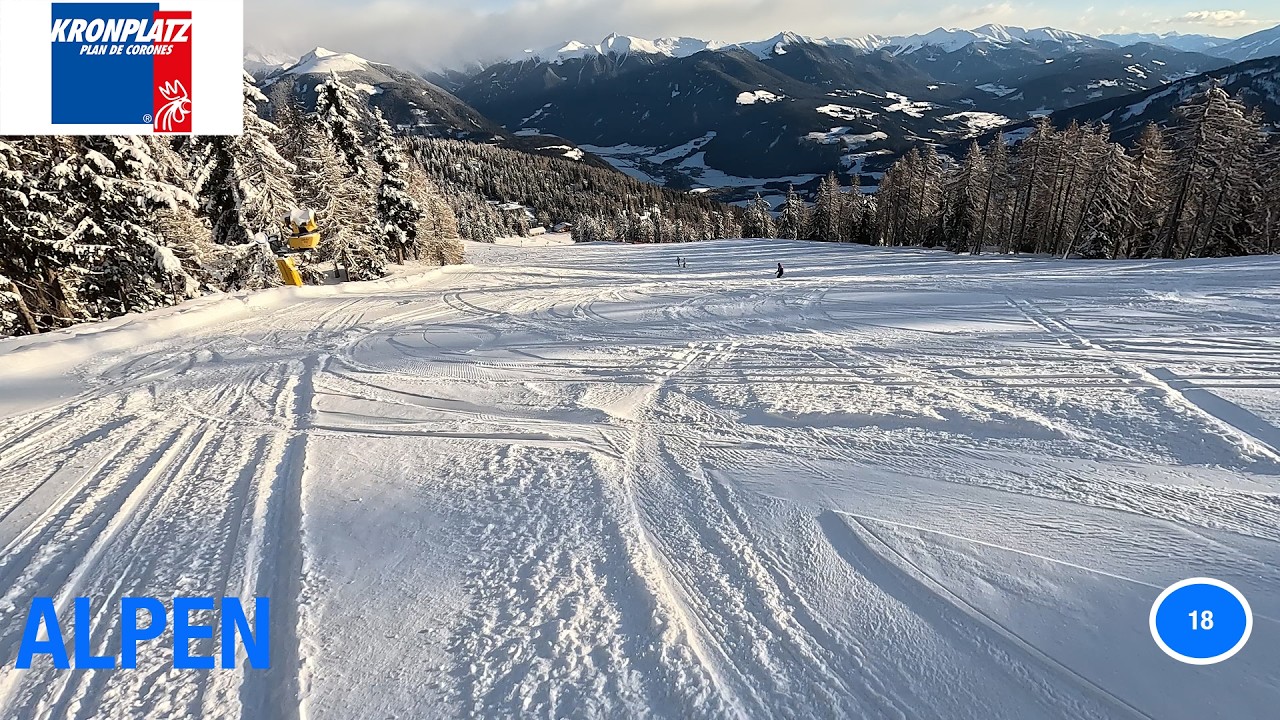 PLAN DE CORONES - 4K - ALPEN EASY SLOPE #18 - KRONPLATZ. FRESH SNOW IN THE MORNING