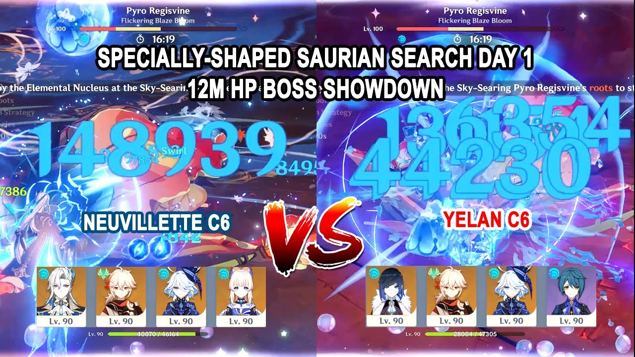 Specially-Shaped Saurian Search : 12M HP Boss Neuvillette C6 vs Yelan C6 One Rotation Showdown