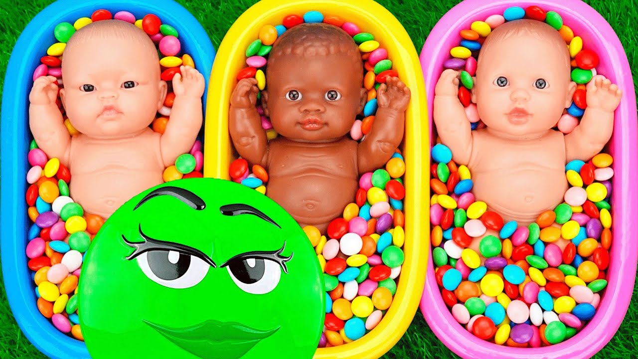 4 Minutes Satisfying with Full of 3 Rainbow BathTubs Candy with M&M's & Magic Slime Cutting Video №6