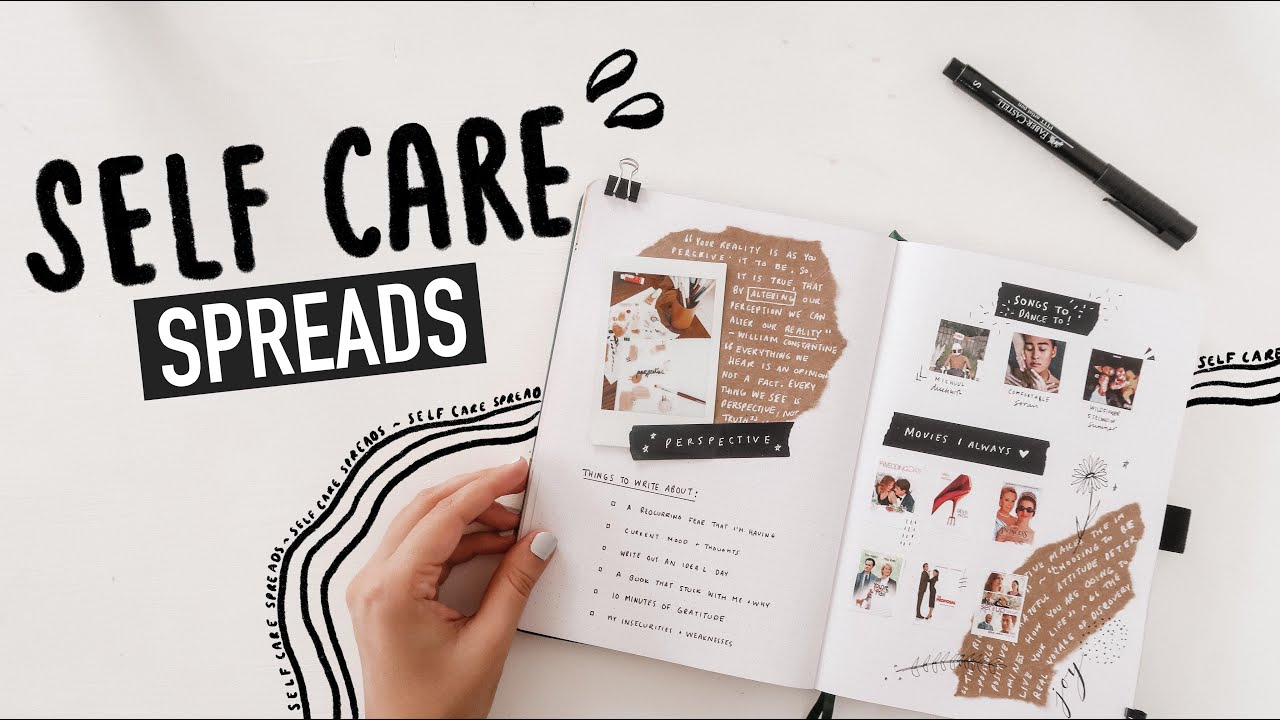 SELF CARE SPREADS for your BULLET JOURNAL | gratitude, scrapbooking, and doodles