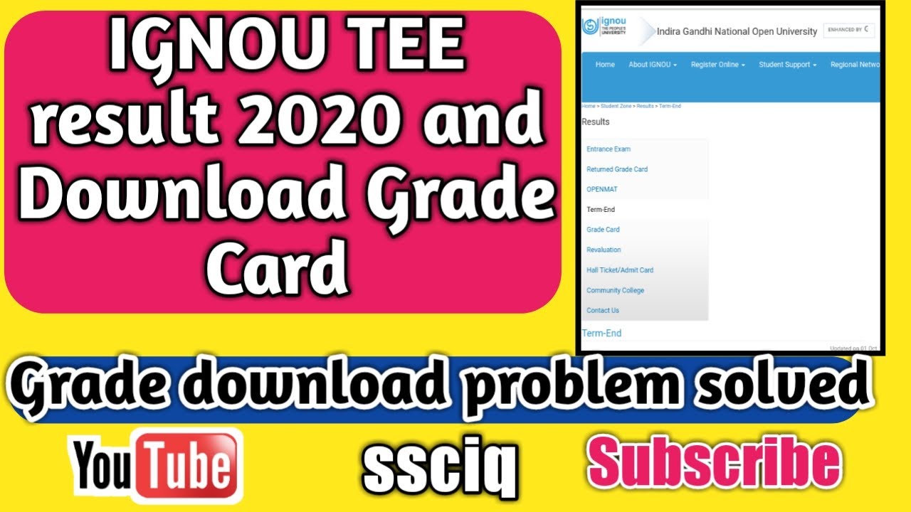 IGNOU TEE result 2020 and Download Grade Card | error problem solved | ssciq