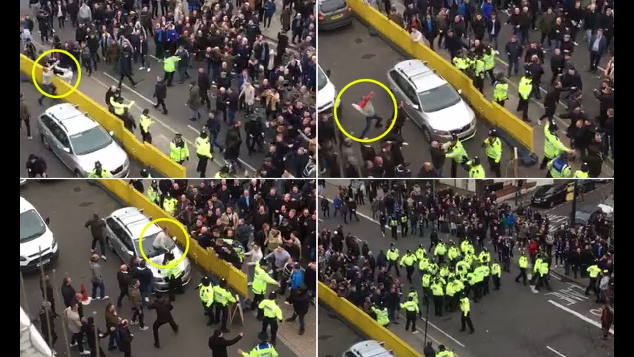 Chelsea and Tottenham fans clash yards from Stamford Bridge as heated London derby turns nasty