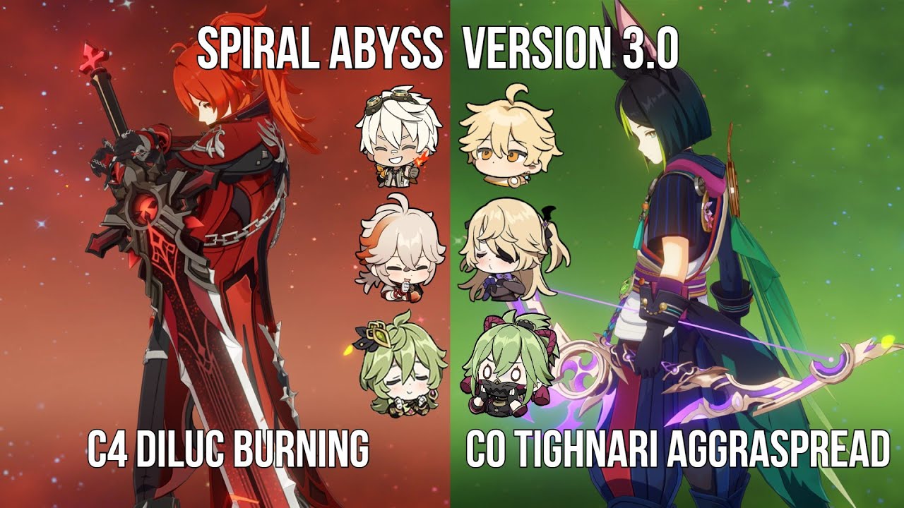 C4 Diluc Burning - C0 Tighnari Aggraspread | 2.8 - 3.0 Spiral Abyss Floor 12 | Genshin Impact