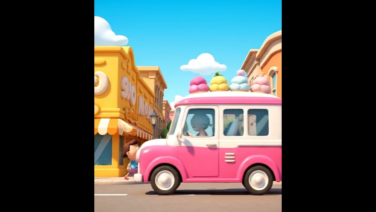 A colorful town with kids enjoying an ice cream truck! #cartoon #kids #town #icecream