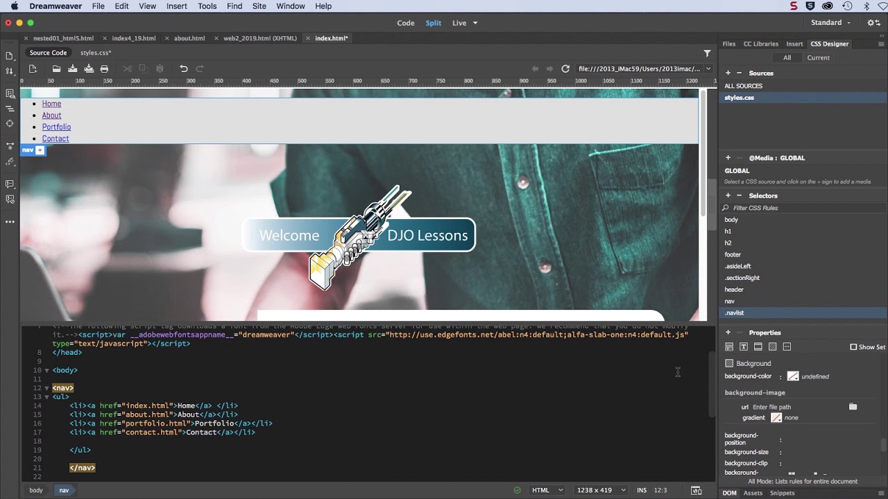 Создайте панель навигации с помощью HTML и CSS в Dreamweaver.
