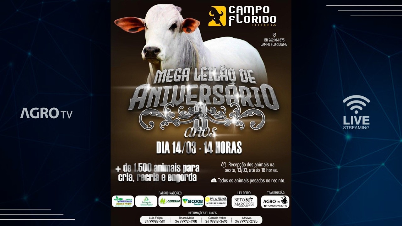 MEGA LEILÃO DE ANIVERSÁRIO CAMPO FLORIDO LEILÕES - 14/03/2026